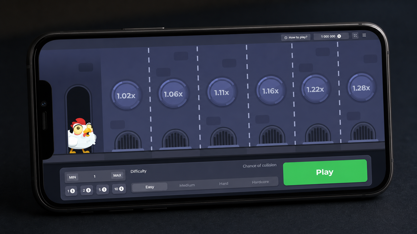 Chicken Road ekran görüntüsü, çarpan ve cashout butonuyla